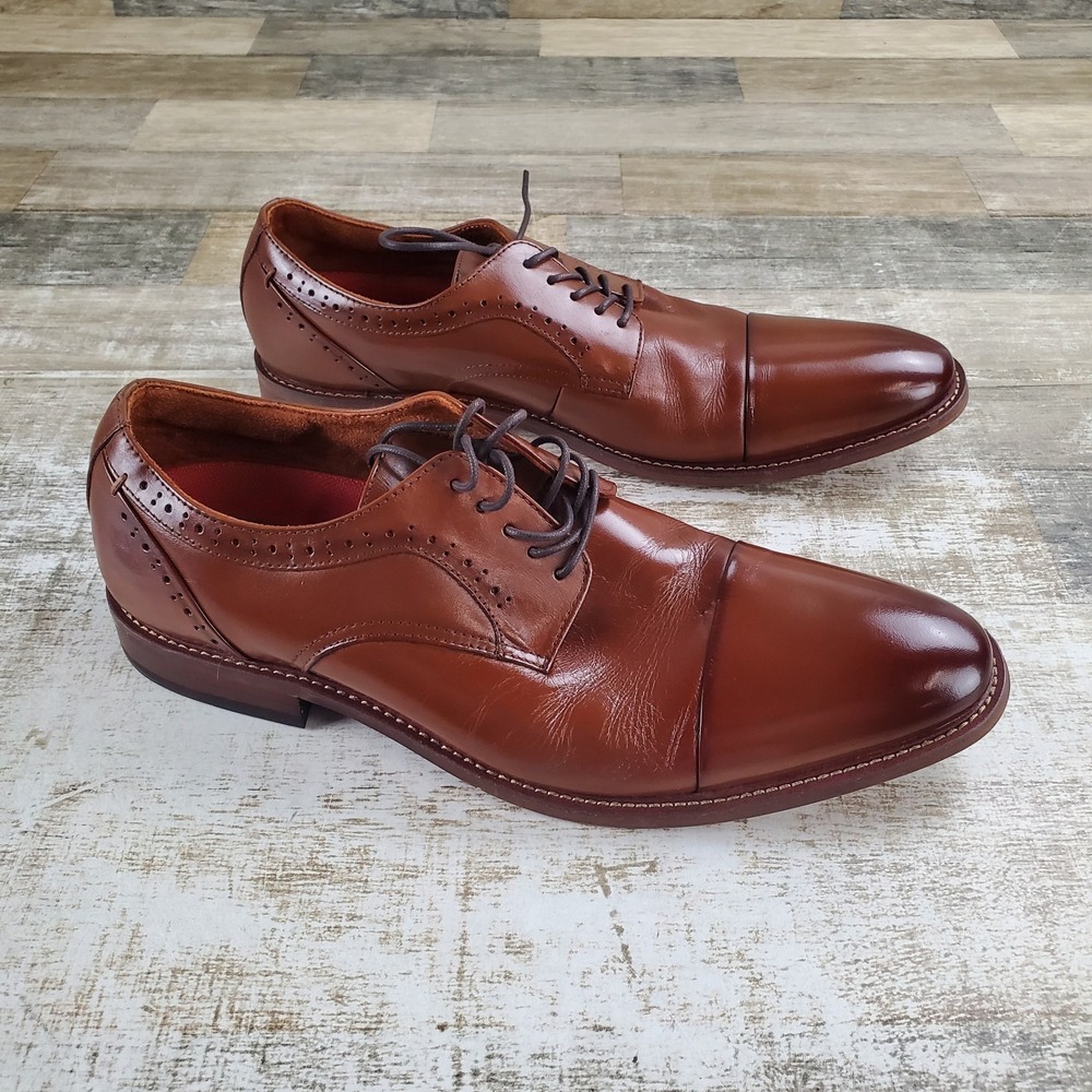 Stacy Adams Maddox Mens Oxford Dress Shoe Sz 13 M Cognac Leather Lace Up Cap Toe